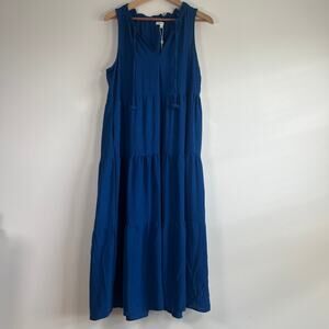 NWT Max Studio Maxi Dress Sleeveless Tiered Cobalt Blue Cottagecore Size Large